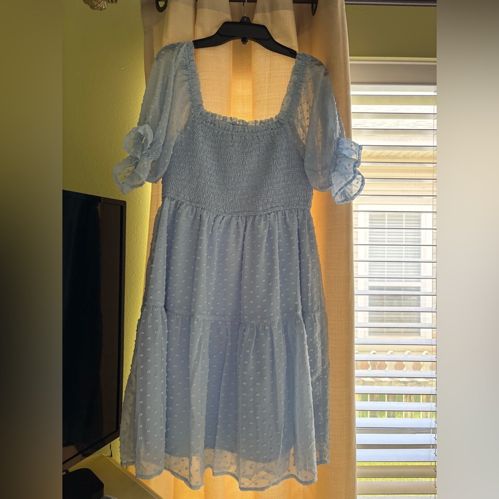 Lovely Light Blue Dress with Puff Sleeves - Picture 6 of 6